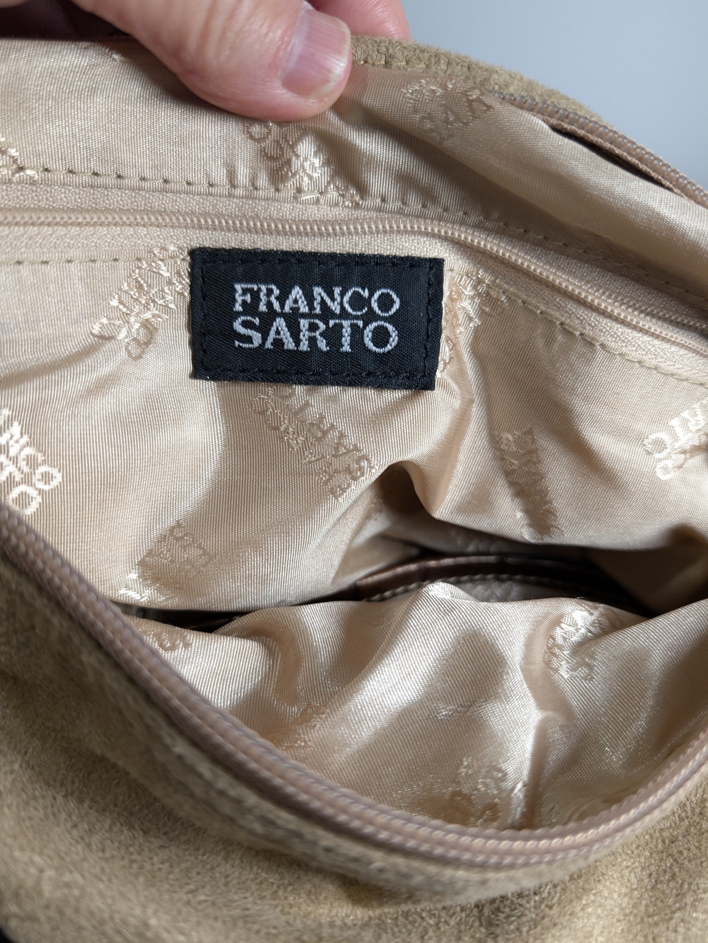 Franco Sarto Beige Suede Shoulder Bag Brown Faux Fur Croc Emboss Strap & Bottom - Picture 7 of 10
